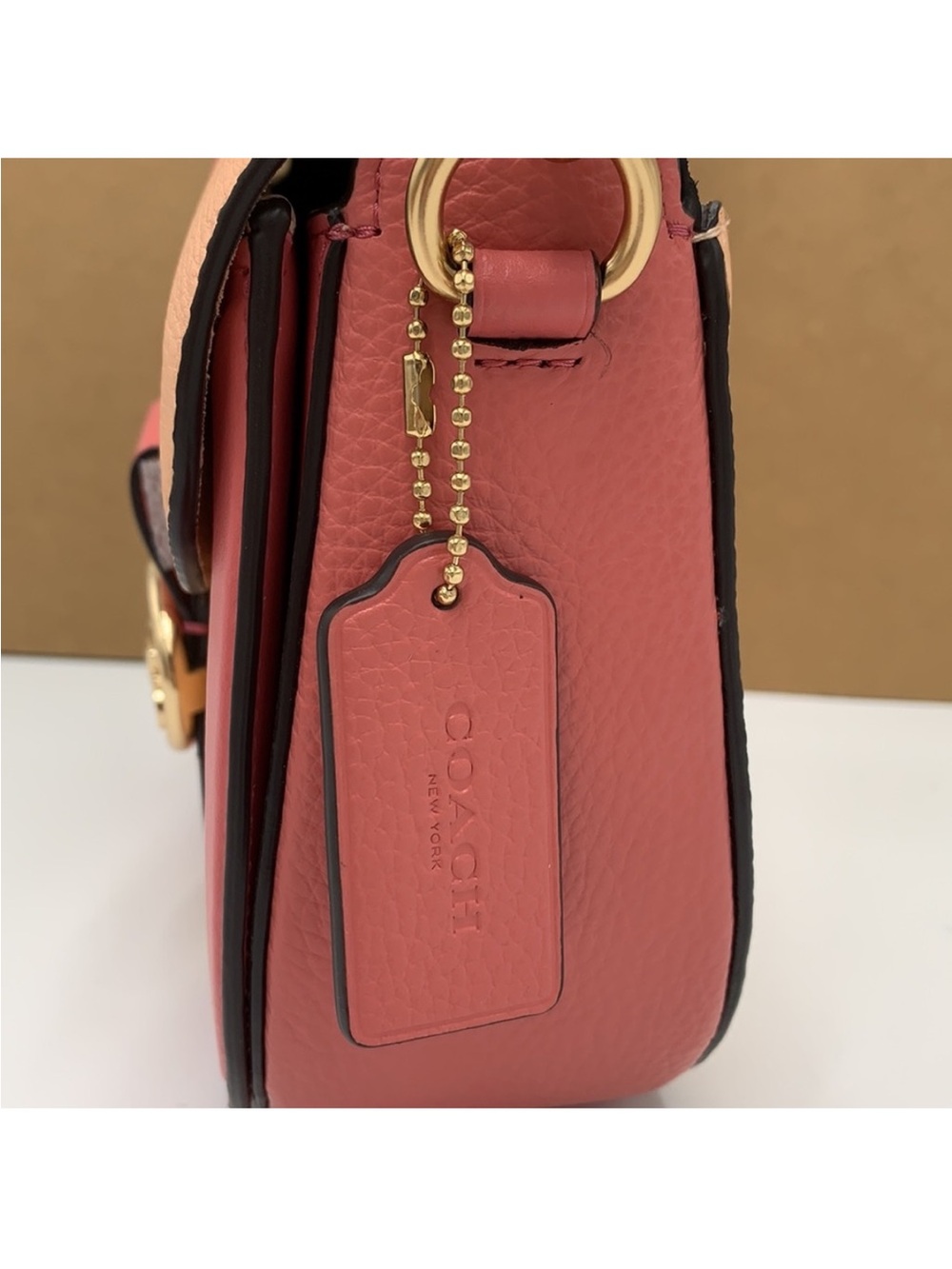 COACH Georgie Saddle Bag In Colorblock COLOR:
Gold/Faded Blush/Taffy - Picture 7 of 16